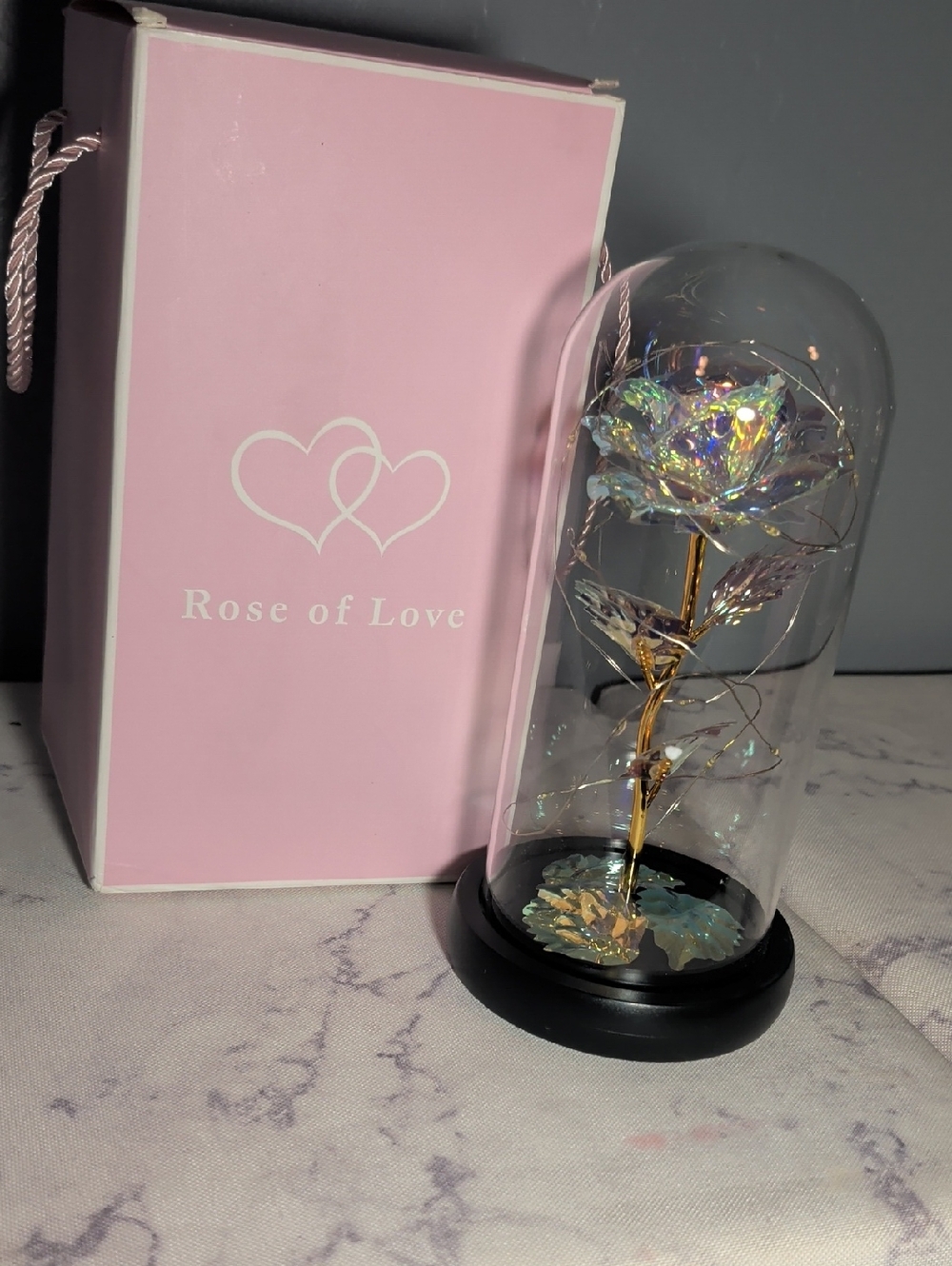 Iridescent Eternal Rose in Glass Dome - Pink